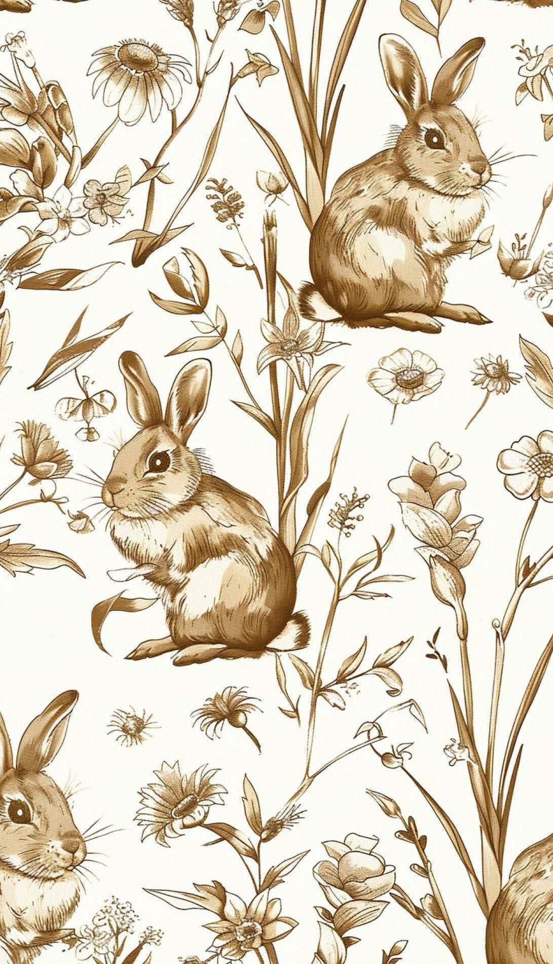 Wildflower Wallpaper Vintage Rabbit Peel Stick Wall Mural