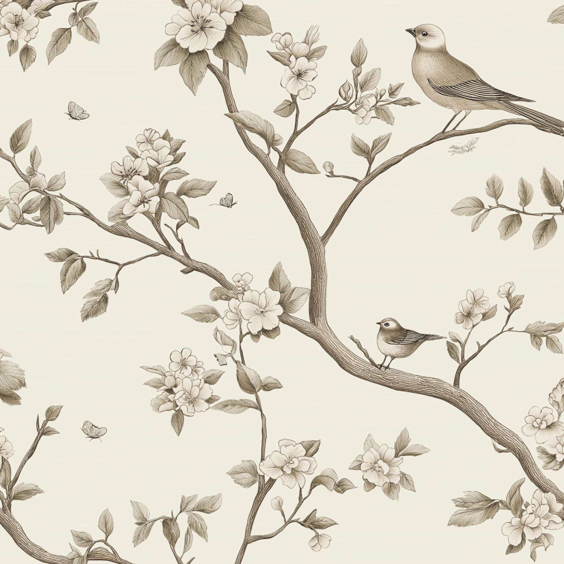 Classic Bird and Floral Wallpaper Chinoiserie Wall Mural Peel and Stick Roll