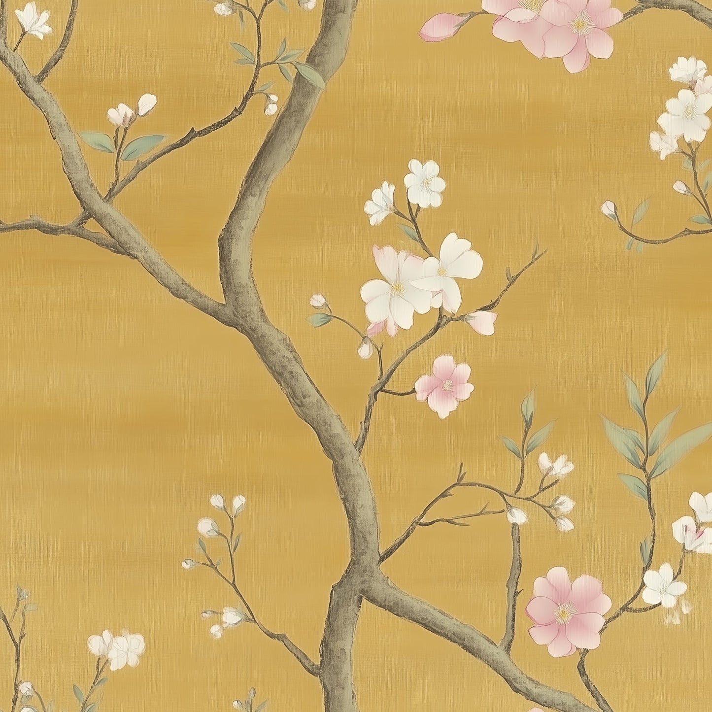 Elegant Chinoiserie Floral Wallpaper Yellow Background Peel and Stick Wall Mural