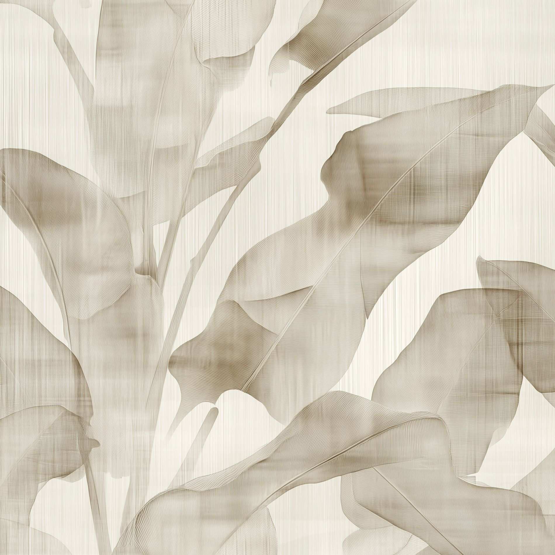 Subtle Banana Leaf Wallpaper Beige Monochrome Peel and Stick Wall Mural