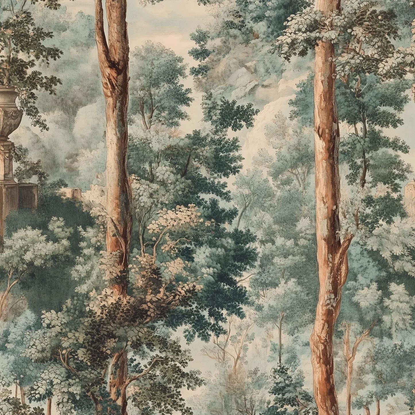 Serene Classical Landscape Wallpaper Pattern Tall Lush Trees Peel and Stick Mural