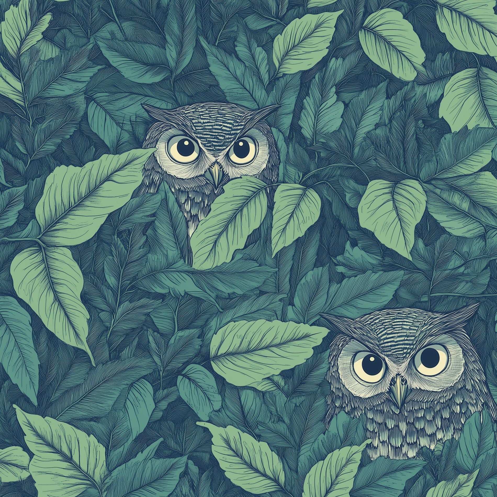 Vintage Owl and Leaf Pattern Wallpaper Dark Forest Botanical Wall Mural Peel Stick Roll