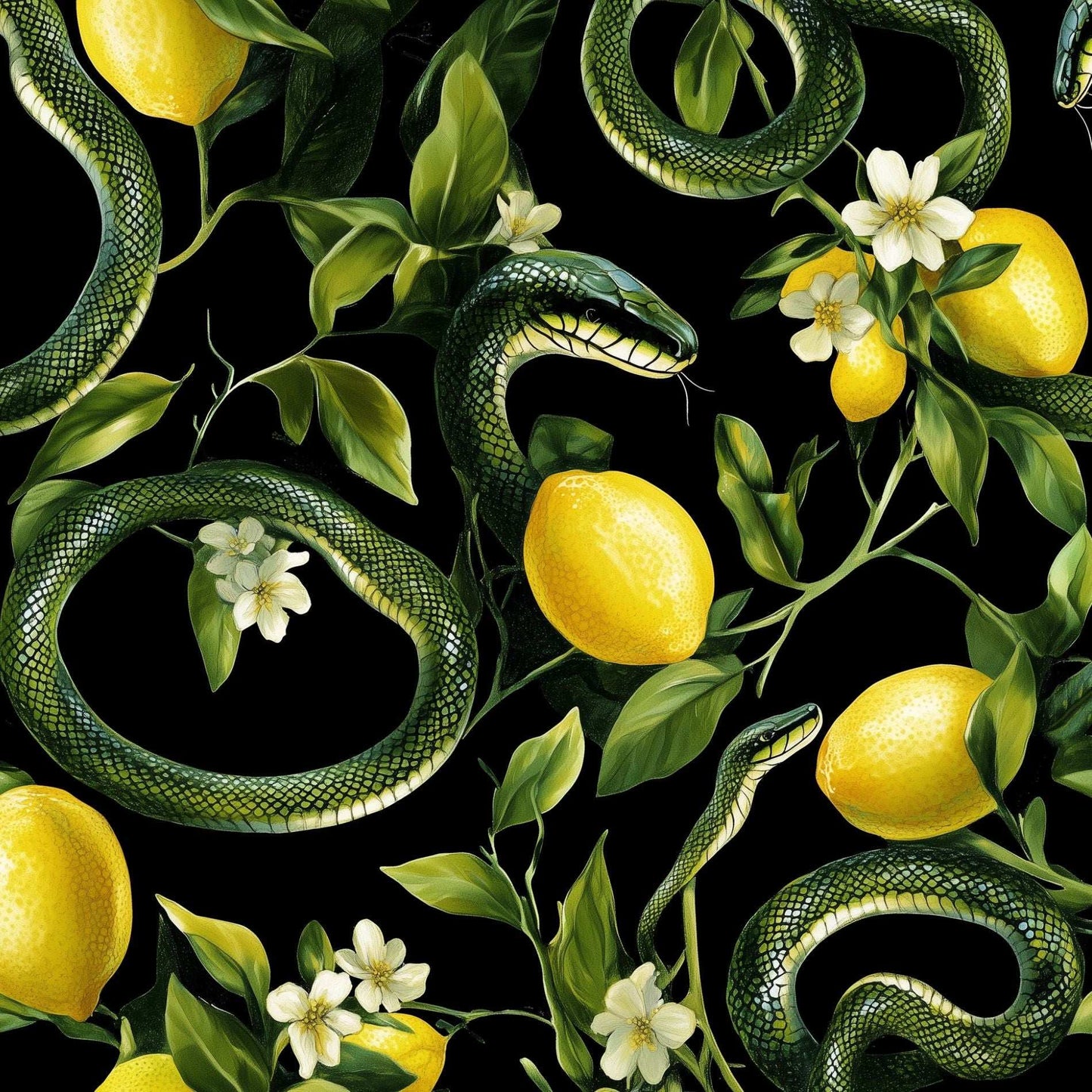 Exotic Snake Wallpaper Botanical Jungle Wall Mural Lemon Pattern Peel and Stick Roll