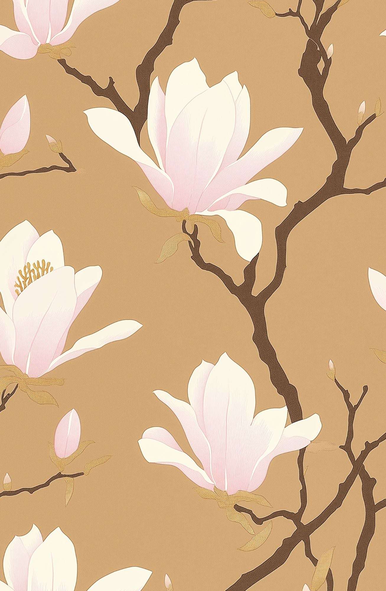 Elegant Magnolia Blossom Wallpaper Peel and Stick Floral Design Beige and Pink Magnolia Wall Decor