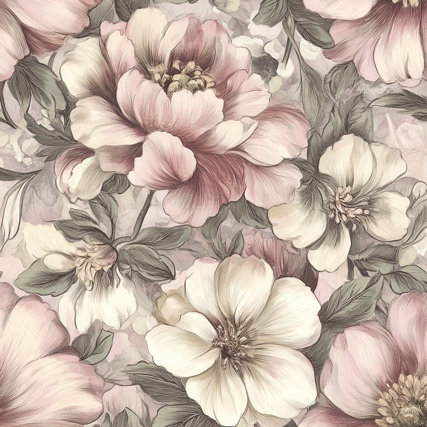 Soft Floral Peel and Stick Wallpaper Vintage-Inspired Pastel Flower Wall Mural Peel Stick Roll