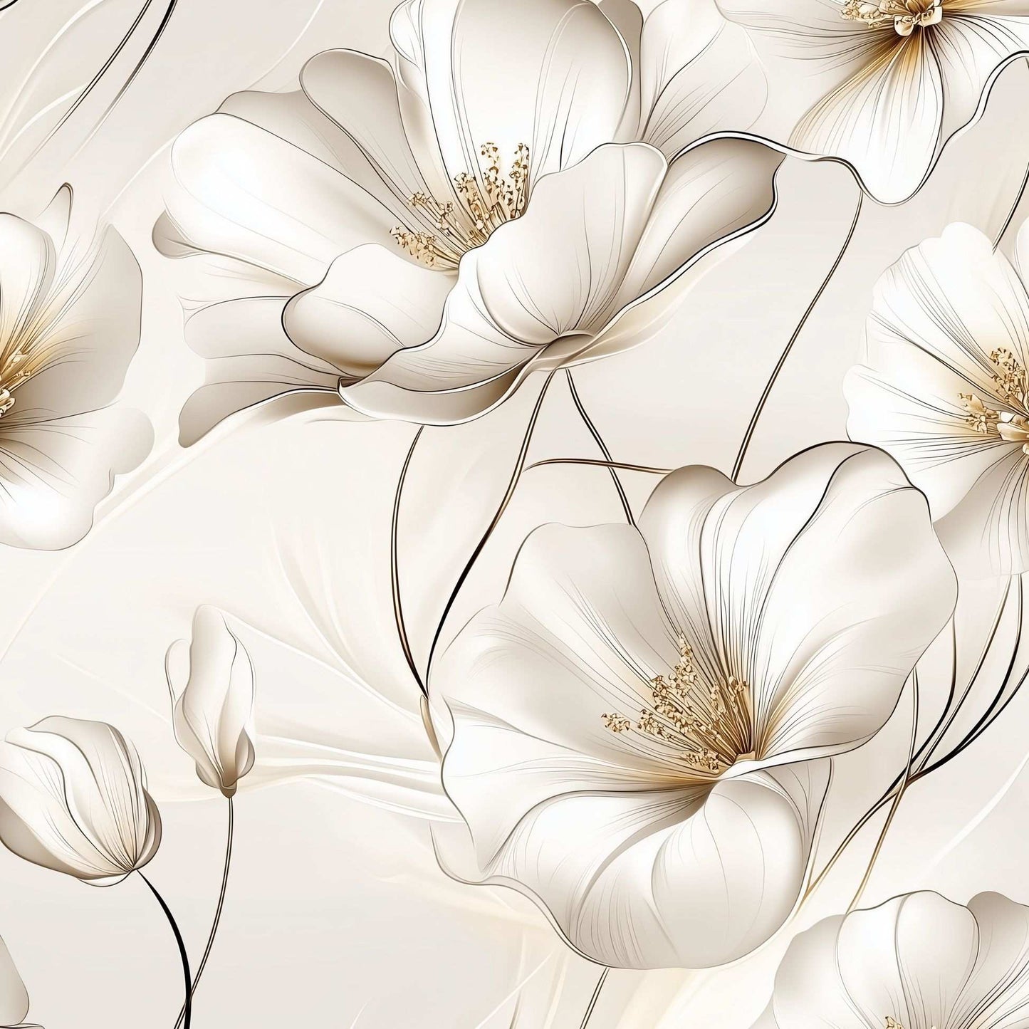 Elegant Ivory Floral Wallpaper Soft Botanical Peel and Stick Wall Mural Luxurious Flower Pattern