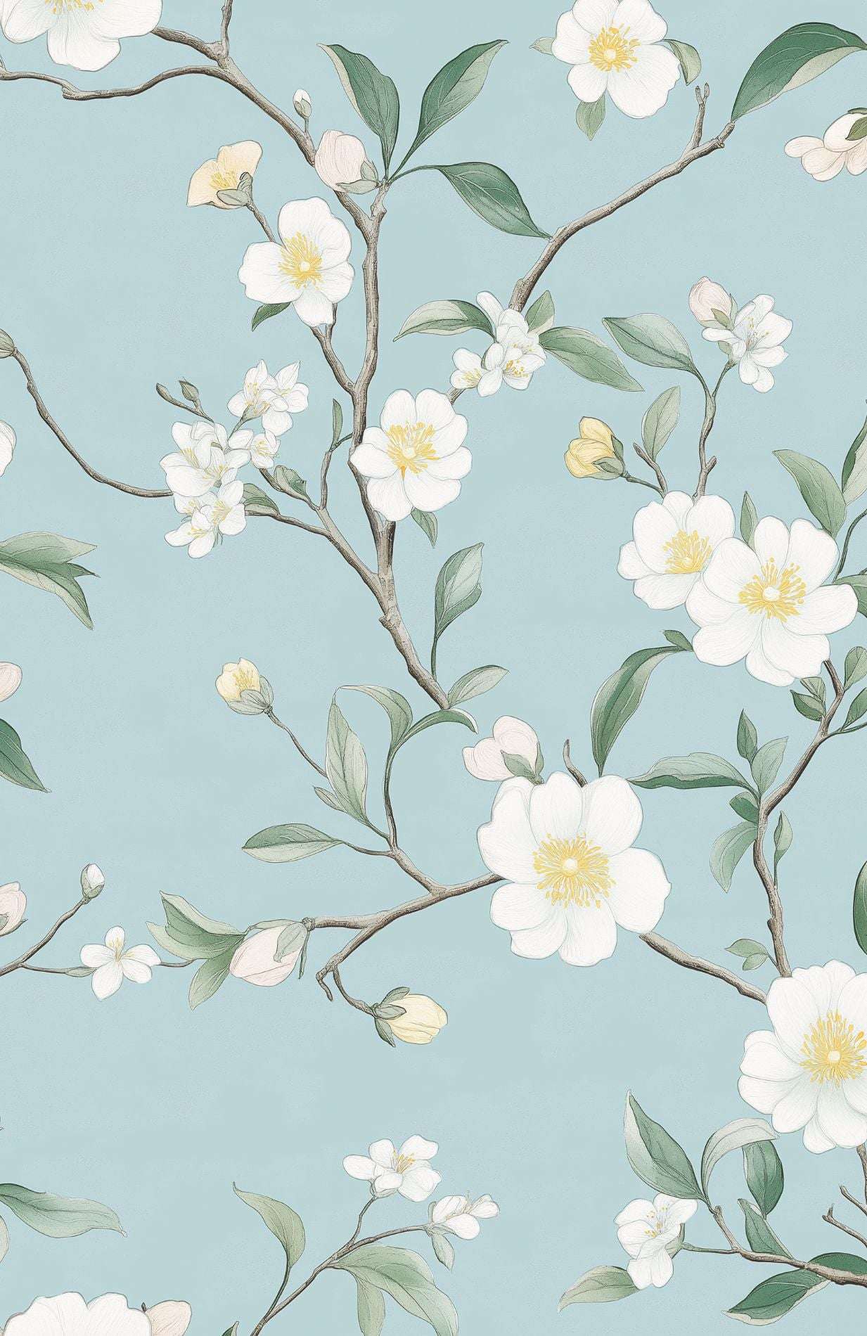 Delicate Watercolor Floral Wallpaper Soft Pastel Blossom Peel and Stick Wall Mural