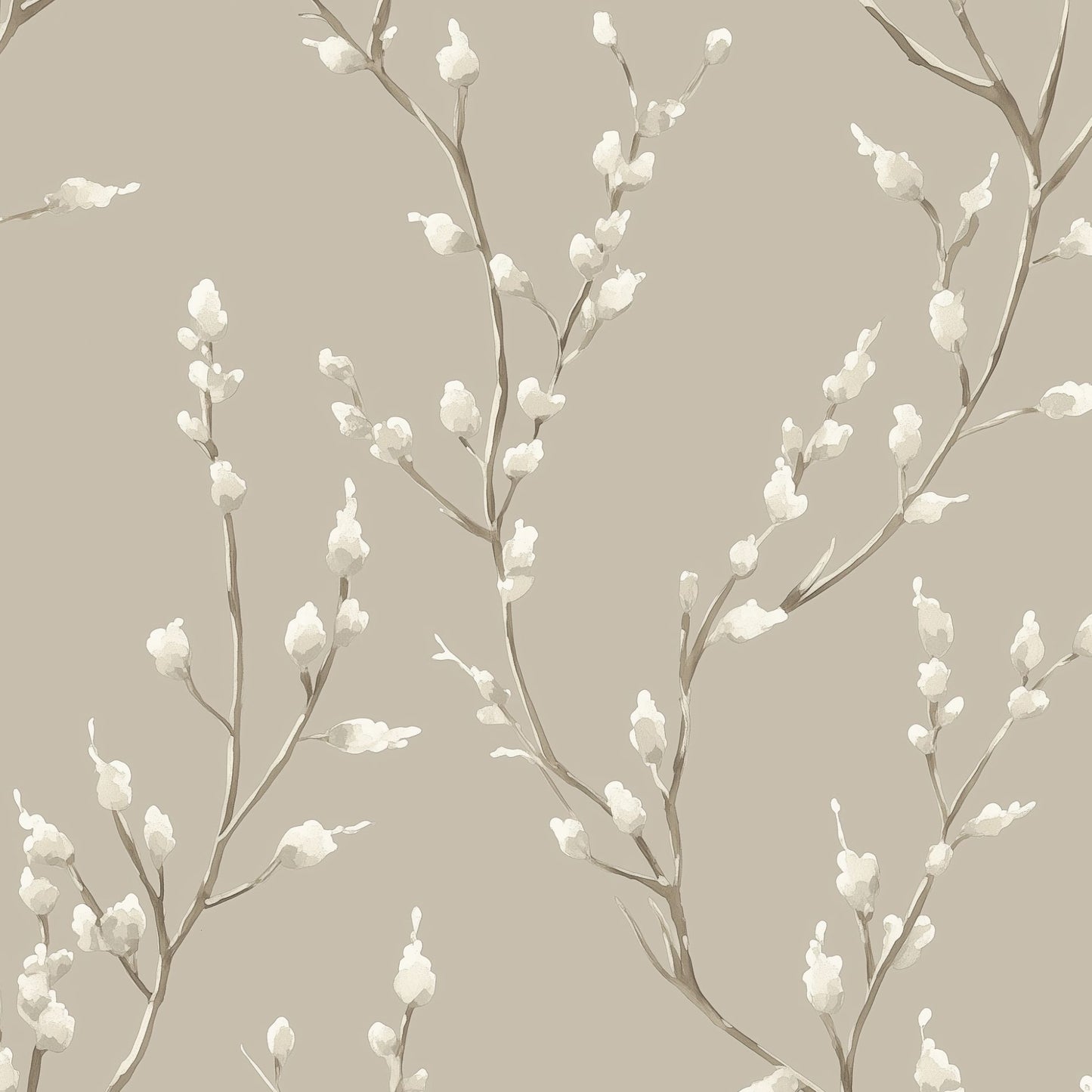 Minimalist Willow Branch Wallpaper Soft Beige Background Peel and Stick Wall Mural