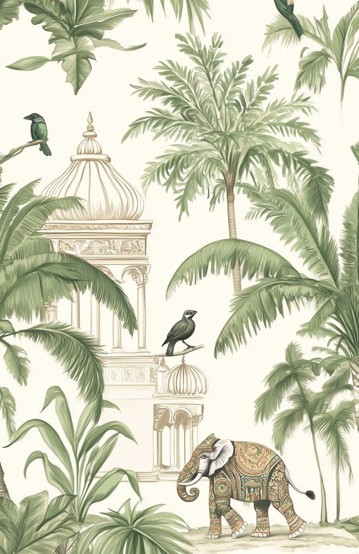 Exotic Jungle Wallpaper Indian Palace and Elephant Design Peel and Stick Roll