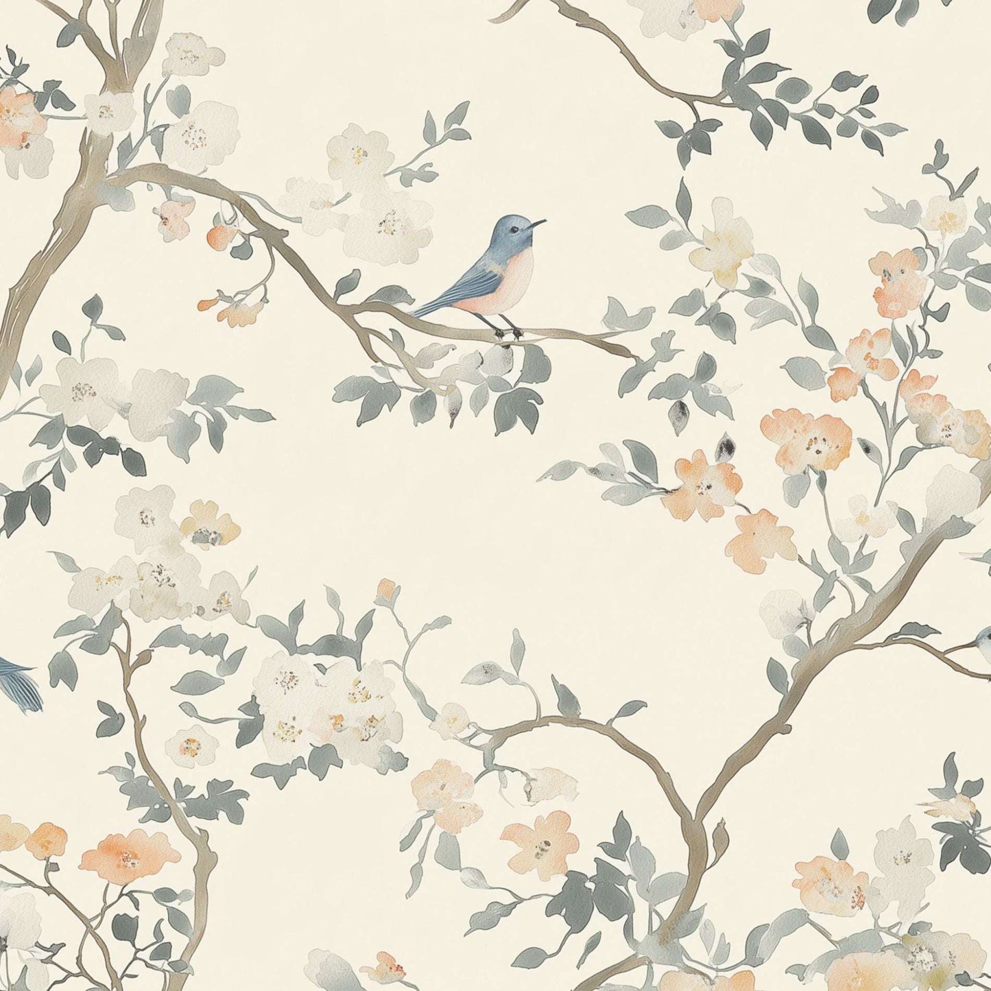 Shoreline Floral Wallpaper Elegant Bird and Blossom Design Peel and Stick Wall Decor