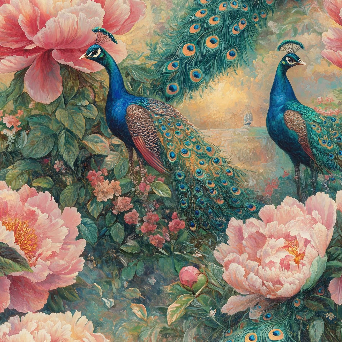 Peacock Paradise Peony Garden Wallpaper Luxurious Floral Wall Mural Peel and Stick Roll