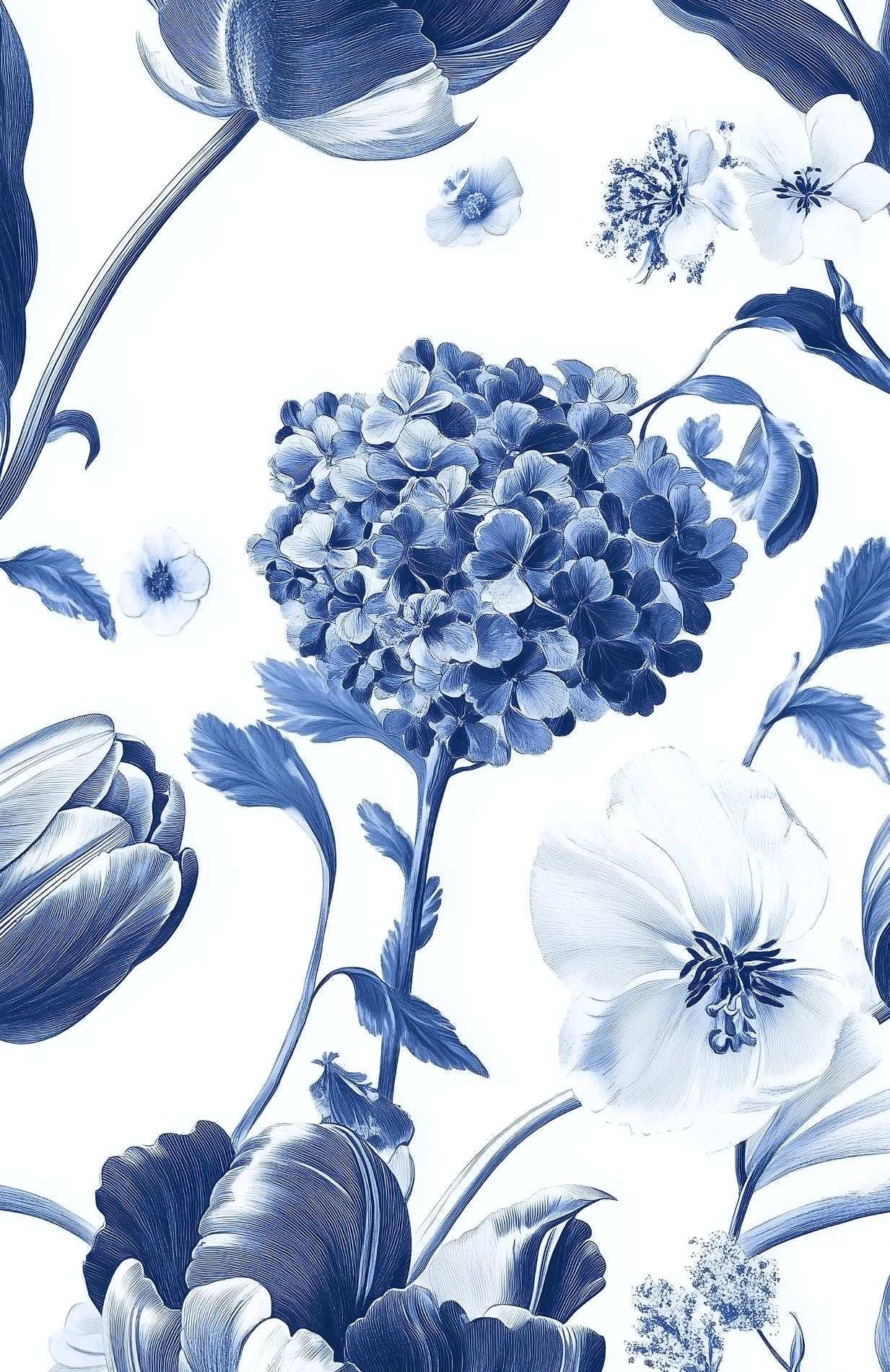 Delft Blue Floral Wallpaper Timeless Elegance Modern Interiors Peel and Stick Roll