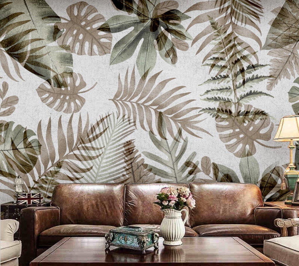 Tropical Vintage Leaves Floral Background Decor Wallpaper