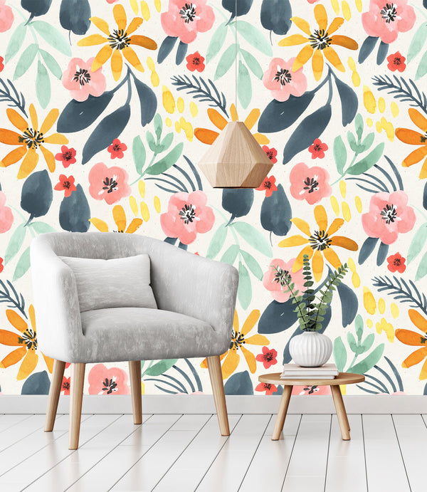 Floral Watercolor Plant Nursery Wallpaper Removable