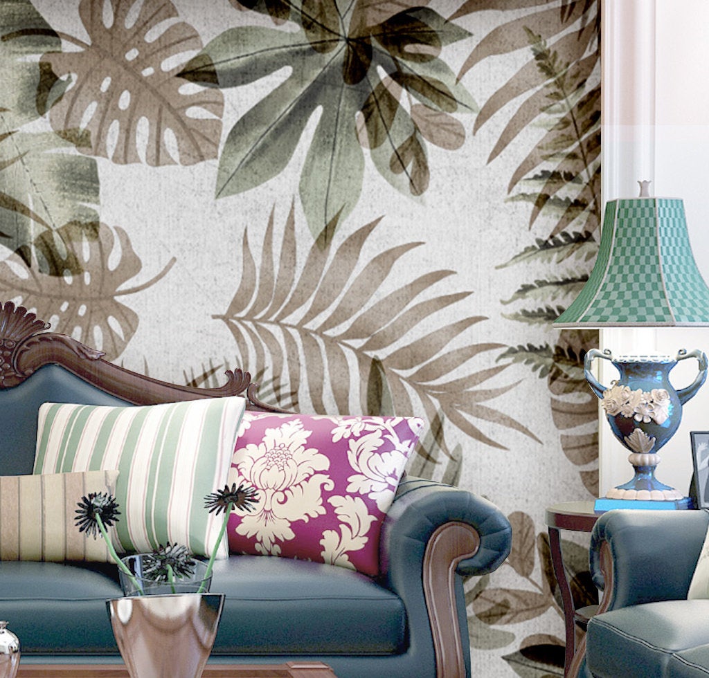 Tropical Vintage Leaves Floral Background Decor Wallpaper