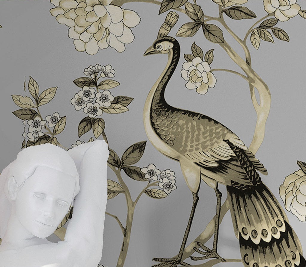 Vintage Art Bird Floral Classic Wallpaper