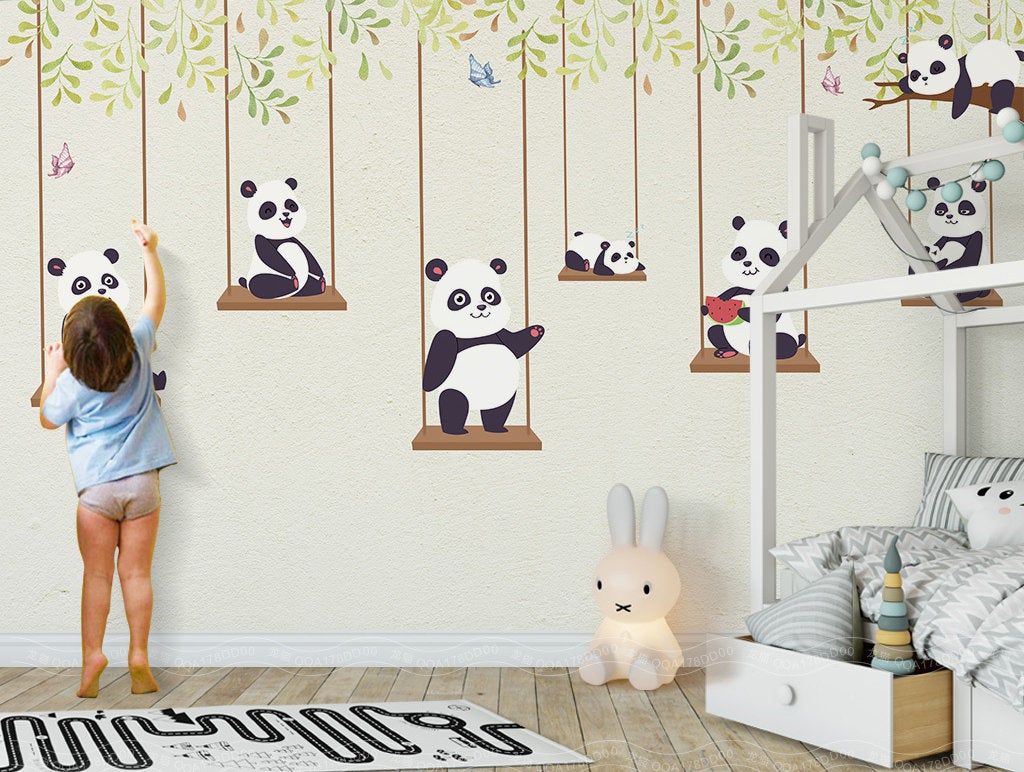 Modern Art Panda Children Kids Room Wallpaper Wall Covering