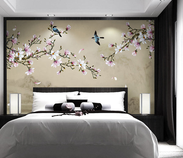 Sakura Flower Wallpaper White and Pink Wallpaper Wall Cover