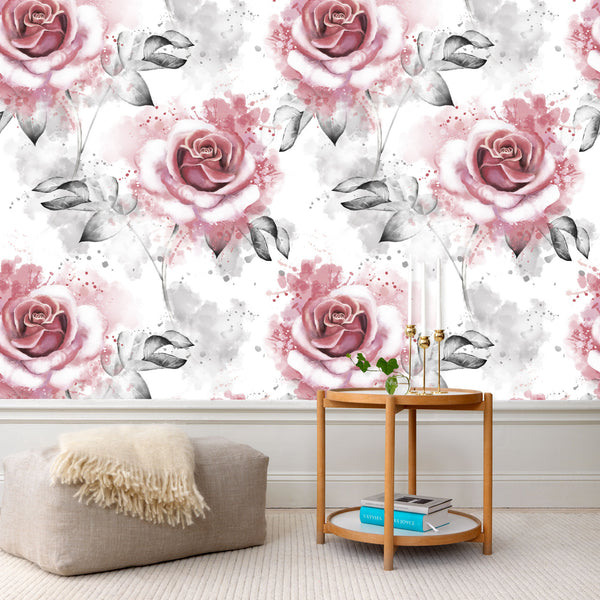 Modern Pink Roses Floral Wallpaper Wall Covering Home Decor