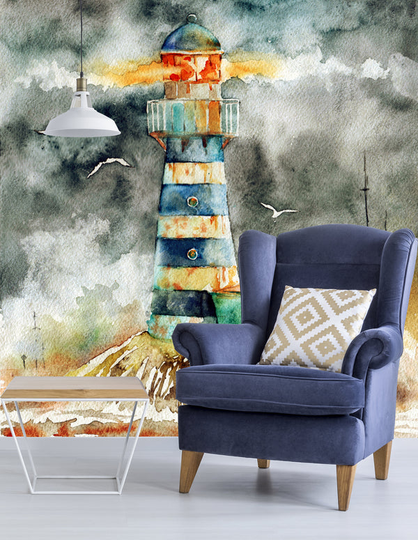 Lighthouse Watercolor Abstract Modern Wallpaper Wall Covering