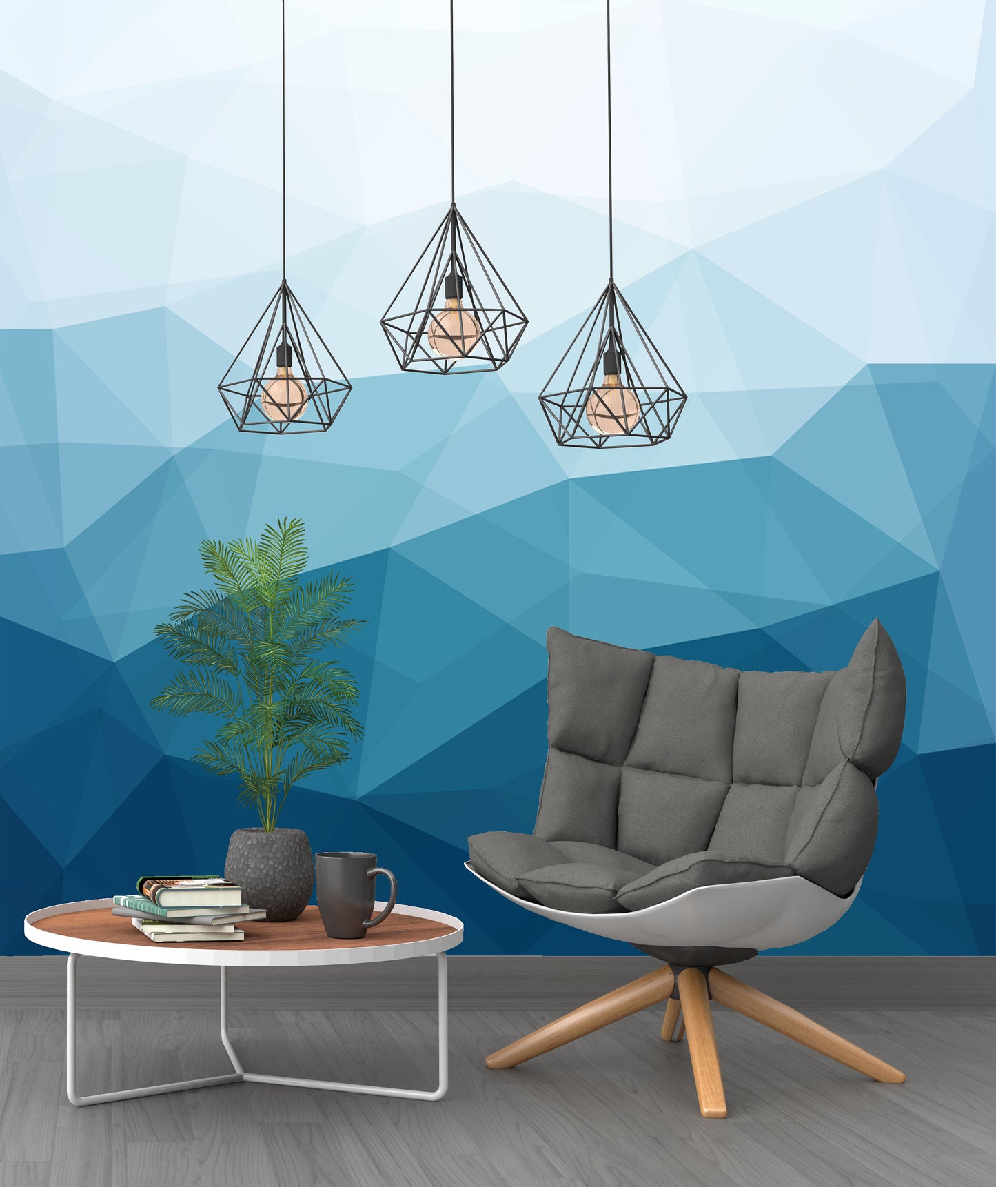 Abstract Blue Mural Soft Geometric Modern Design Wallpaper