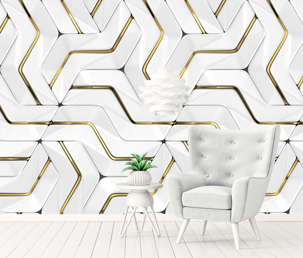 Geometric Removable Wallpaper Golden and White Wallpaper