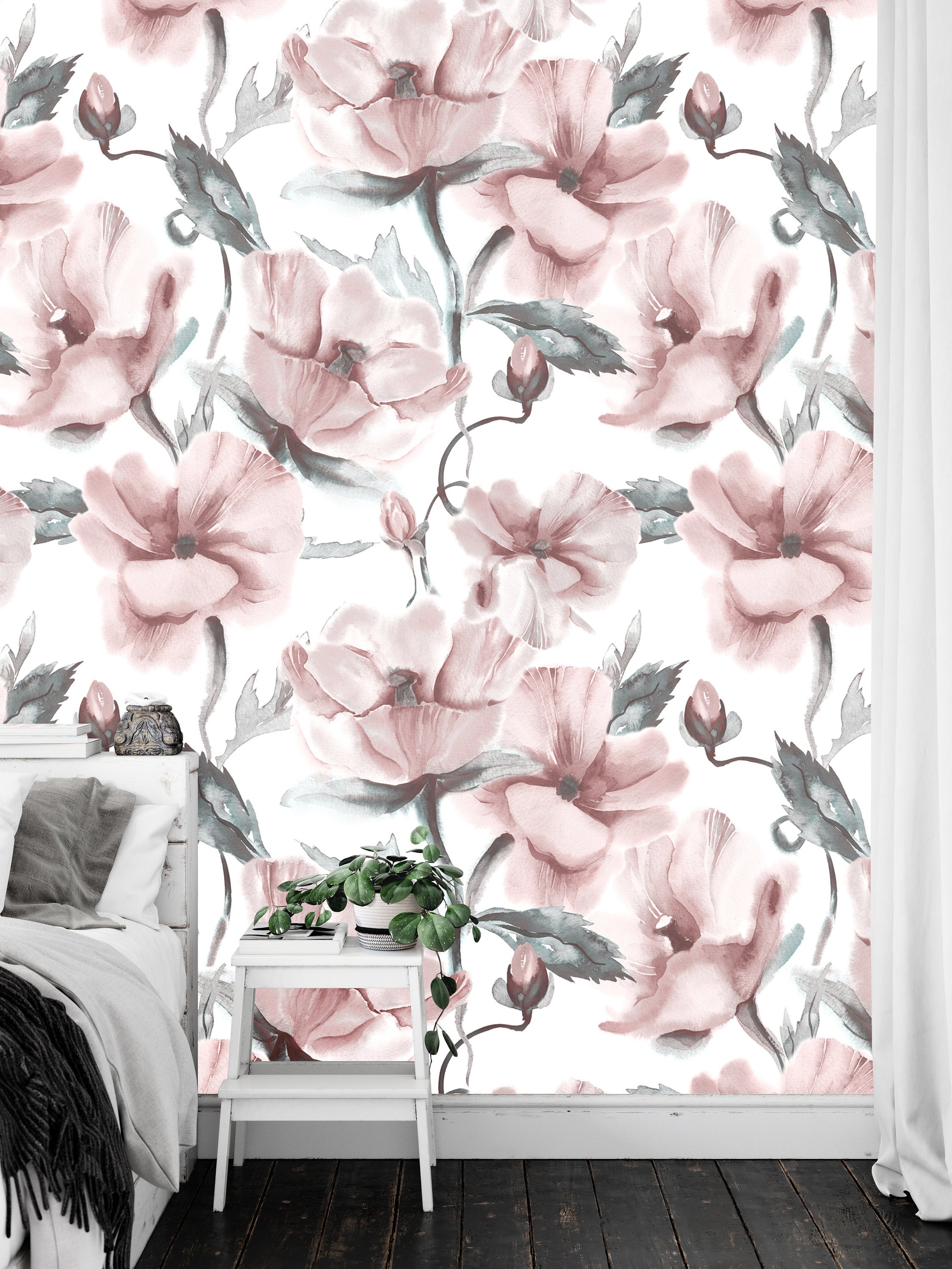 Vintage Dark Red Roses  Floral Wallpaper Wall Cover