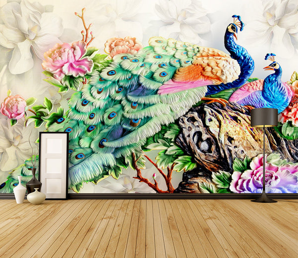 European Style Classical Peacock Photo Mural Wallpaper