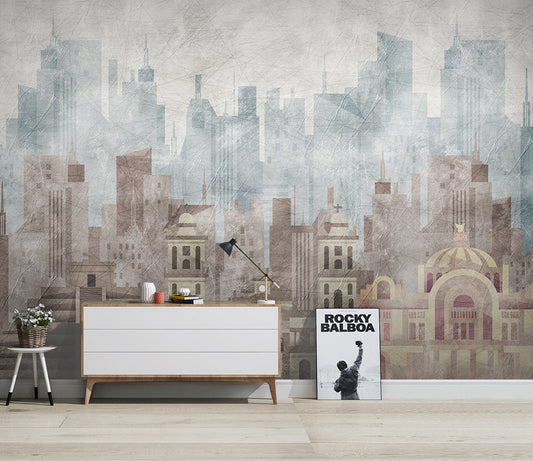 Minimalist Ink Hand-Painted City Silhouette Modern Wallpaper