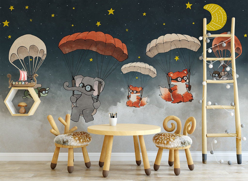 Nordic Creative Watercolor Animal Parachute Children's Room