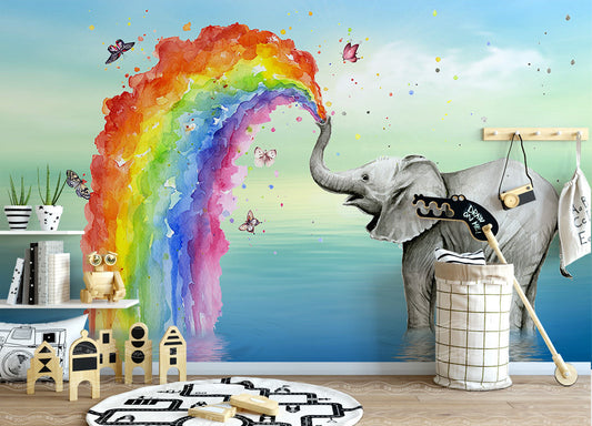 Rainbow Elephant Children's Room Kids Wallpaper