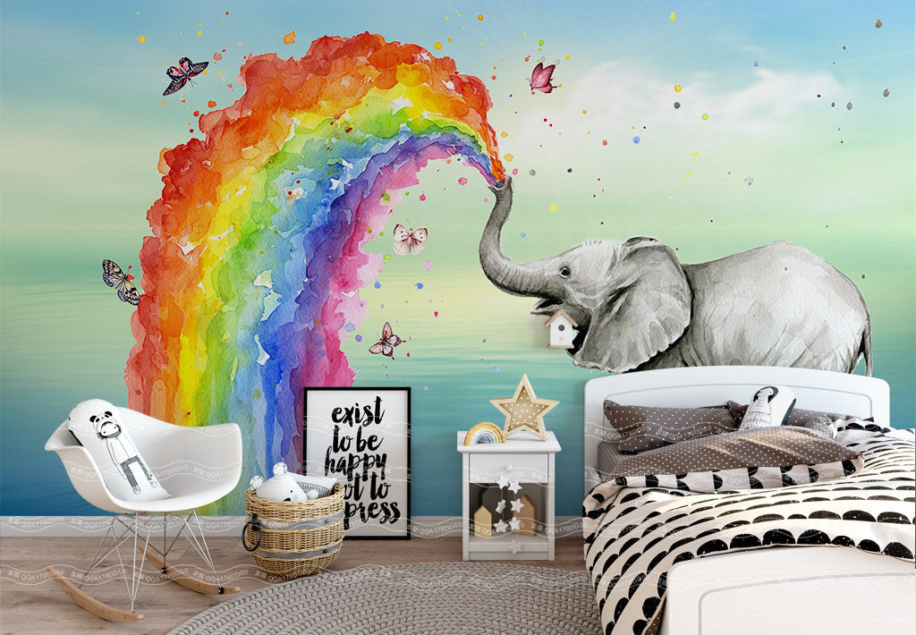 Rainbow Elephant Children's Room Kids Wallpaper