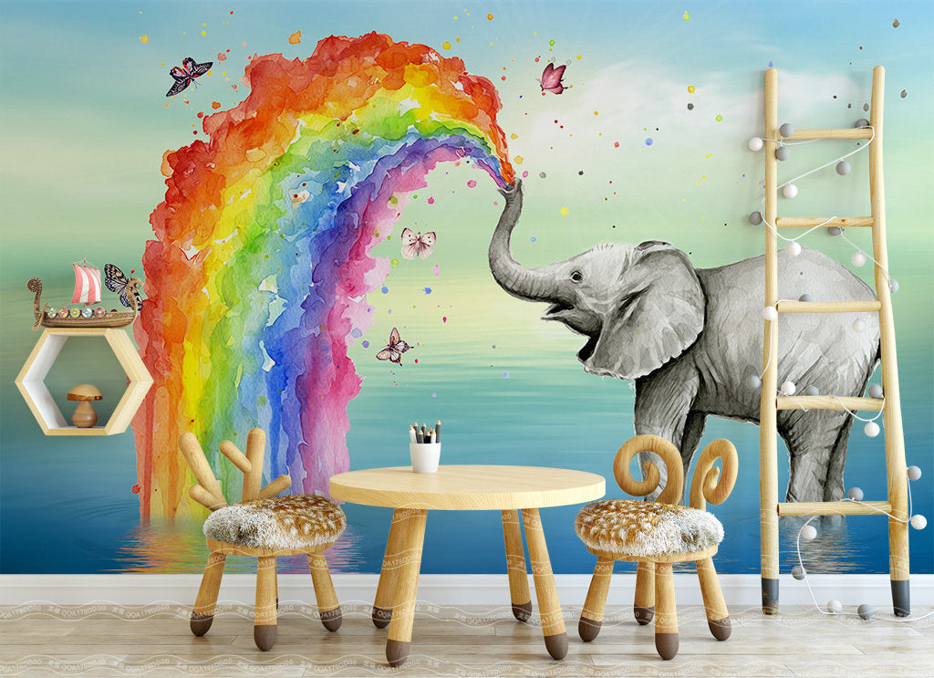 Rainbow Elephant Children's Room Kids Wallpaper