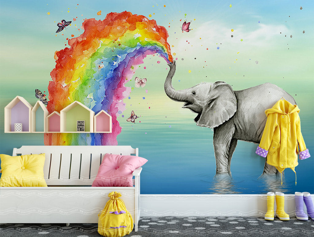 Rainbow Elephant Children's Room Kids Wallpaper