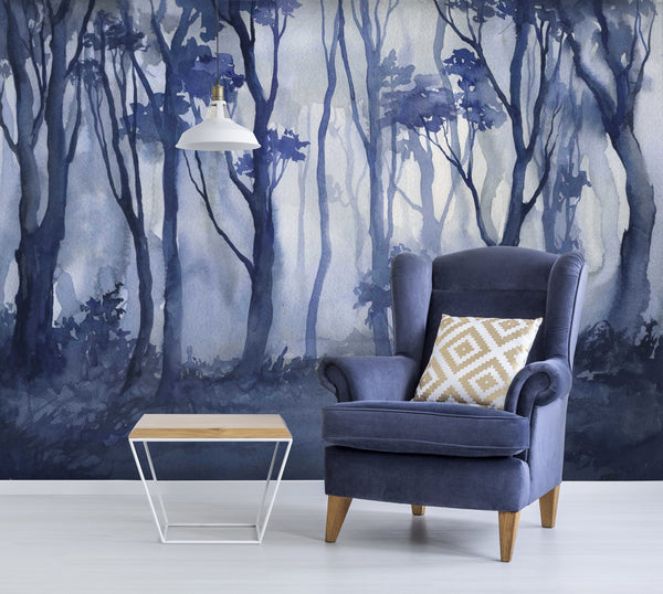 Watercolor Misty Forest Design Wallpaper Wall Covering