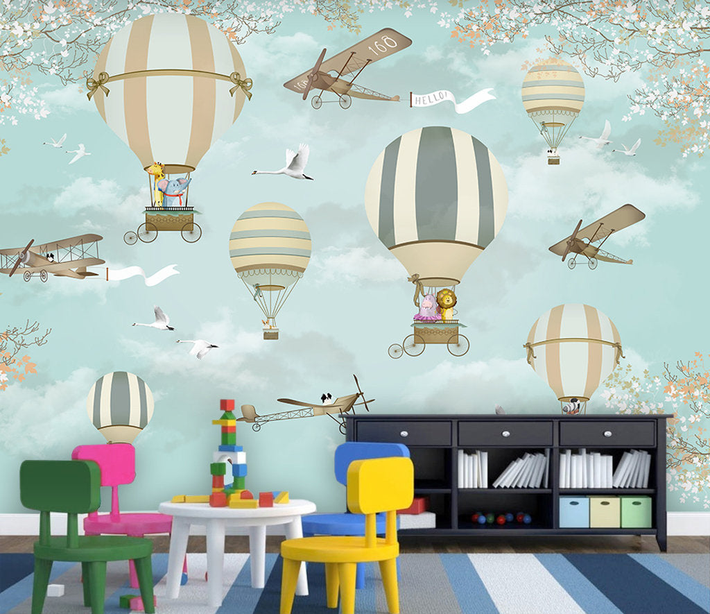 Cartoon Hot Air Balloon Children's Room Wallpaper Home Decor