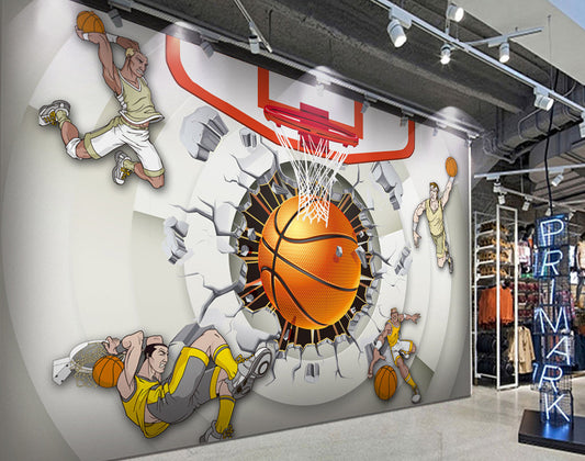 Colorful Street Basketball Brick Wallpaper Wall Art