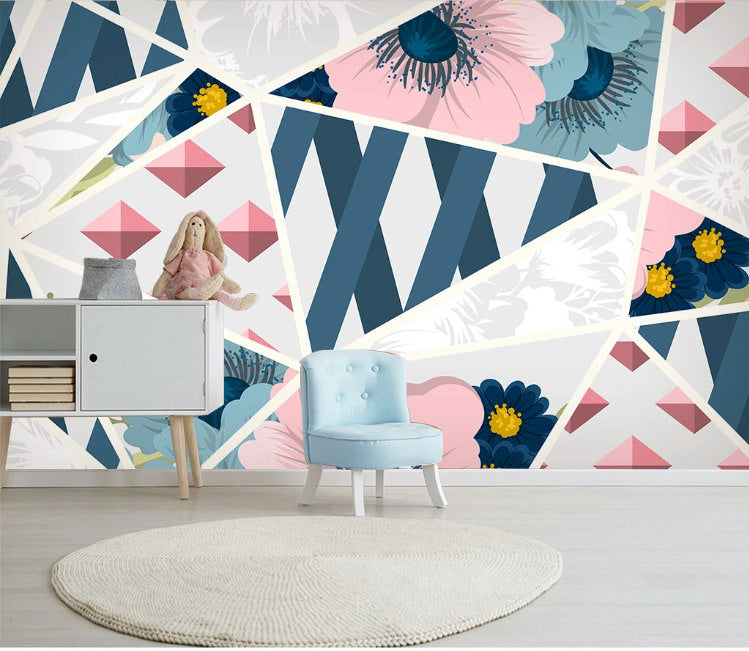 Flowers Geometric Triangles Modern Background Wallpaper