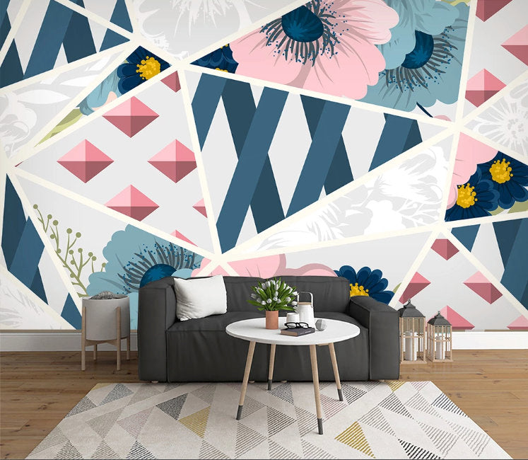 Flowers Geometric Triangles Modern Background Wallpaper