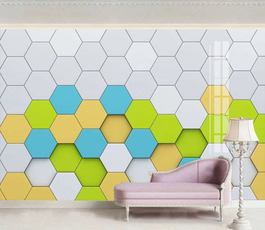 Colorful Hexagon Tiles Geometric Shapes Art Wallpaper