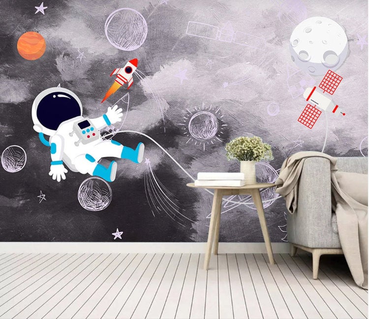 Cartoon Cosmic Abstract Astronaut Home Decor Wallpaper