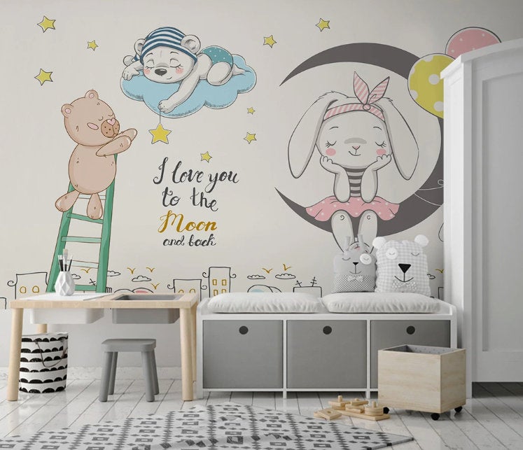 Cartoon Sticker Abstract Animal Painting Nordic Style Wallpaper