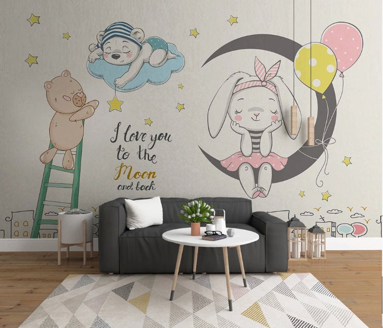 Cartoon Sticker Abstract Animal Painting Nordic Style Wallpaper