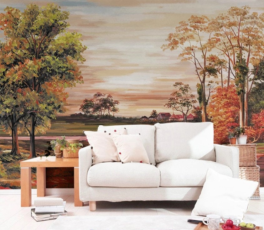 Wall Mural Valley and Sunset Landscape Wallpaper