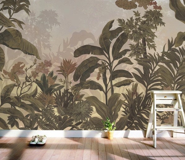 Forest Green Plants Modern Floral Natural Removable Wallpaper