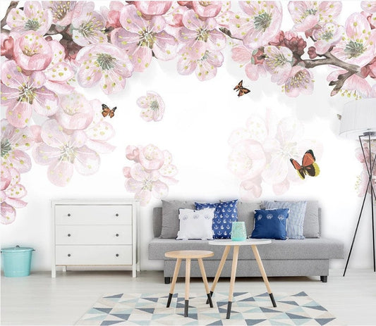 Boho Chic Watercolor Flowers Wall Mural Lila Flowers Wallpaper