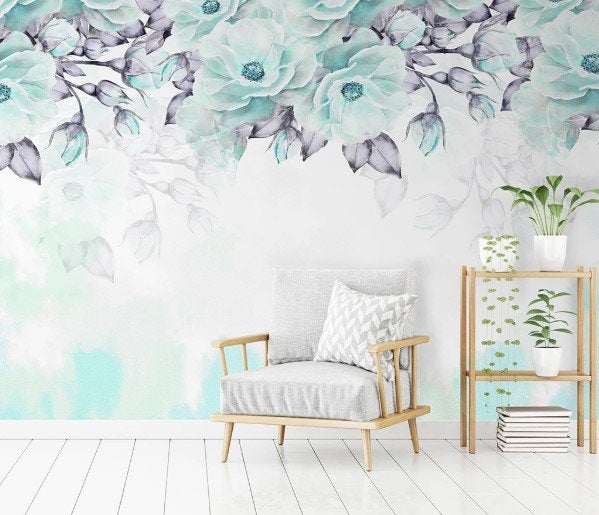 Blue Flower Vine Oil Painting Background Wallpaper
