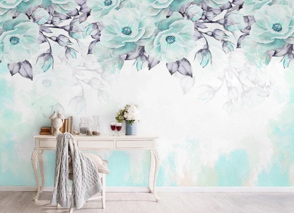 Blue Flower Vine Oil Painting Background Wallpaper