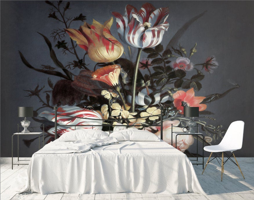 Flowers Dark Floral Art Bouquet Leaf Wallpaper
