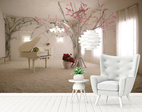 White Piano Interior Design Wallpaper Wall Covering